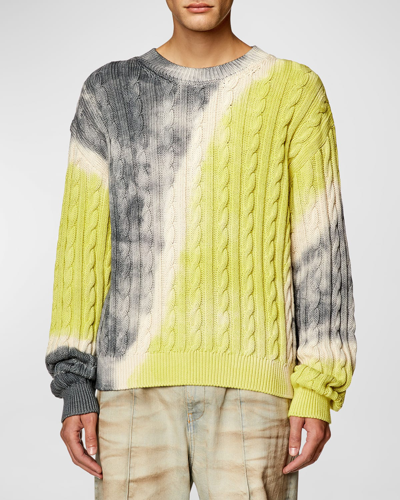 Shop Diesel Men's K-janci Cable-knit Tie-dye Sweater In Acid Lime