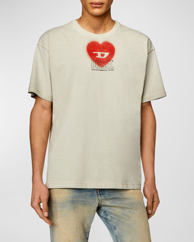 Shop Diesel Unisex T-buxt-n4 Flocked Logo T-shirt In Pelican
