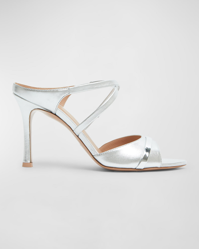 Shop Malone Souliers Yoko Metallic Crisscross Slide Sandals In Silver