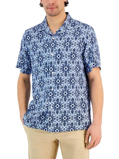Shop Club Room Mens Silk Printed Button-down Shirt In Blue