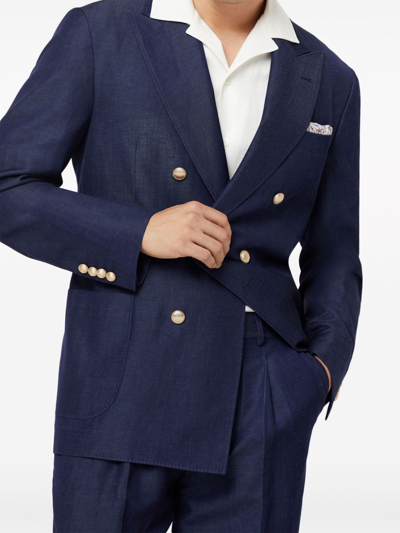 Shop Brunello Cucinelli Wool And Linenc Blend Double-breasted Jacket In Blue
