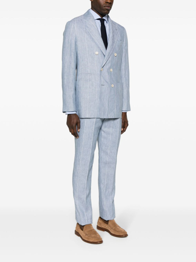 Shop Brunello Cucinelli Linend Striped Double-breasted Suit In Blue
