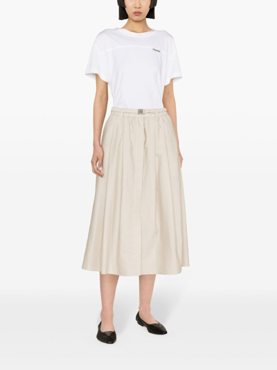 Shop Brunello Cucinelli Cotton Blend Midi Skirt In Beige
