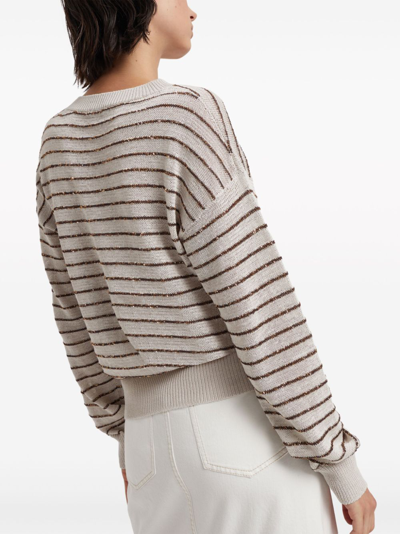 Shop Brunello Cucinelli Striped Cotton Sweater In Beige