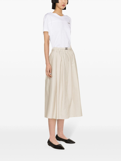 Shop Brunello Cucinelli Cotton Blend Midi Skirt In Beige