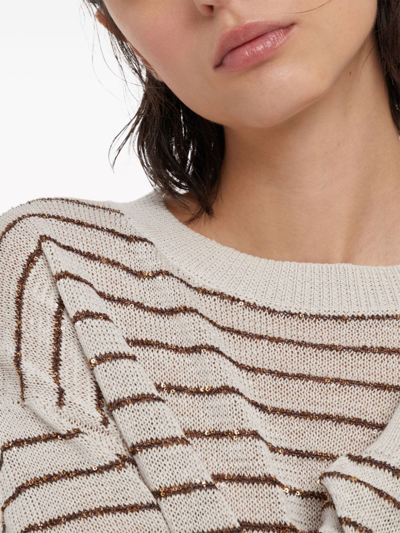 Shop Brunello Cucinelli Striped Cotton Sweater In Beige