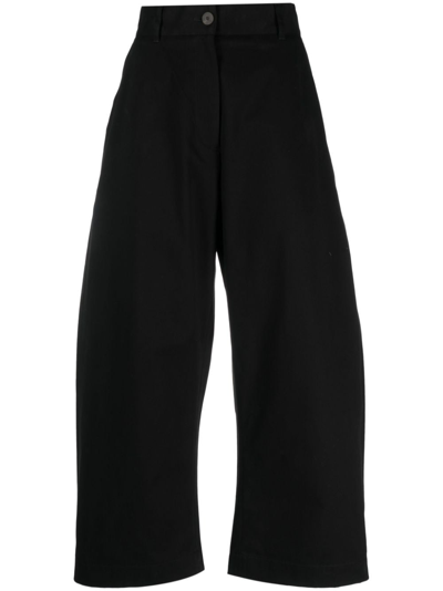 Shop Studio Nicholson Wide Leg Cropped Cotton Trousers In Black
