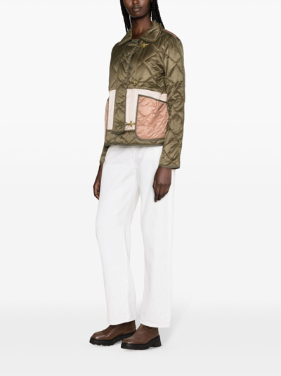 Shop Fay Quilted Mini 3-hook Caban Jacket In Green