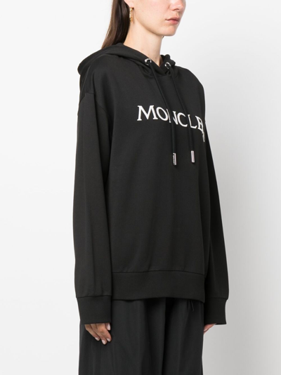 Shop Moncler Logo Cotton Hoodie In Black