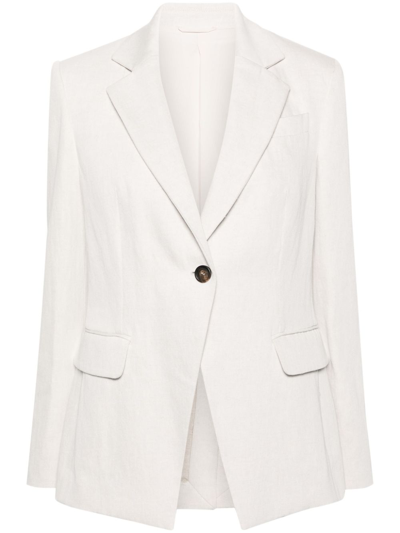 Shop Brunello Cucinelli Linen And Cotton Blend Single-breasted Jacket In White