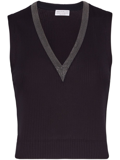 Shop Brunello Cucinelli V-necked Cotton Top In Black