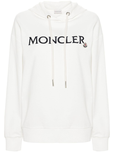 Shop Moncler Logo Cotton Hoodie In White