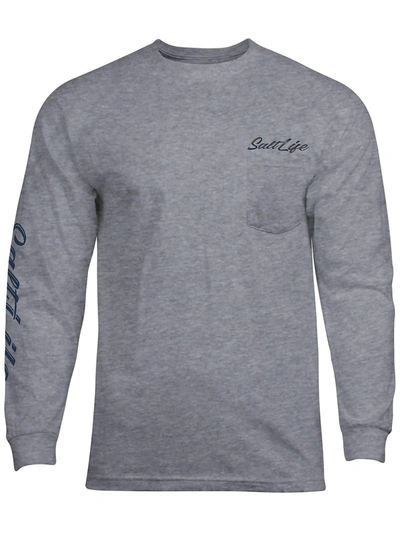 Shop Salt Life Mens Logo Long Sleeves Graphic T-shirt In Grey