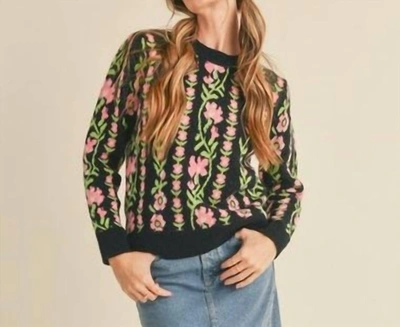 Shop Merci Floral Knit Sweater In Black