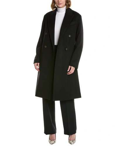 Shop Vince Double-breasted Wool-blend Coat In Black
