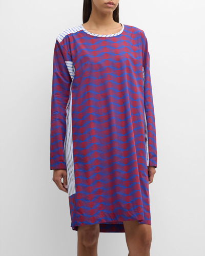 Shop Dries Van Noten Daias Spliced Print Short Cotton Dress In Blue