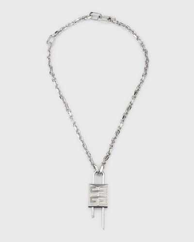 Shop Givenchy Men's 4g Crystal Lock Pendant Necklace In 040 Silvery
