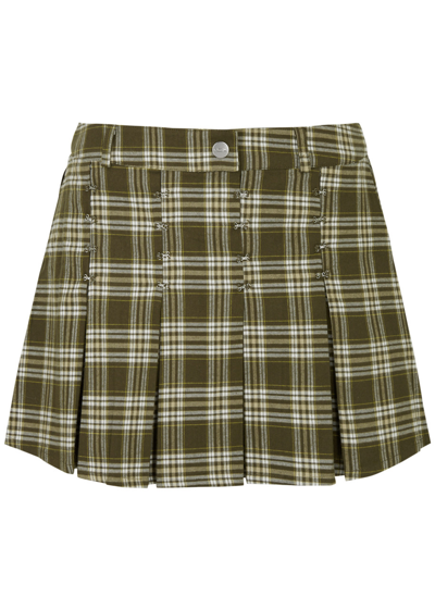 Shop Cannari Concept Checked Pleated Cotton Mini Skirt In Beige