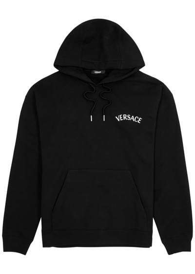 Shop Versace Logo Hooded Cotton Sweatshirt In Black
