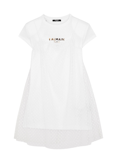 Shop Balmain Kids Layered Cotton T-shirt Dress (4-10 Years) In White