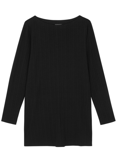 Shop Eileen Fisher Ribbed Stretch-jersey Tunic Top In Black