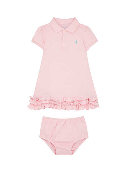 Shop Polo Ralph Lauren Kids Logo Ruffled Cotton Dress In Pink