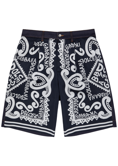 Shop Dolce & Gabbana Bandana-print Panelled Denim Shorts In White And Black