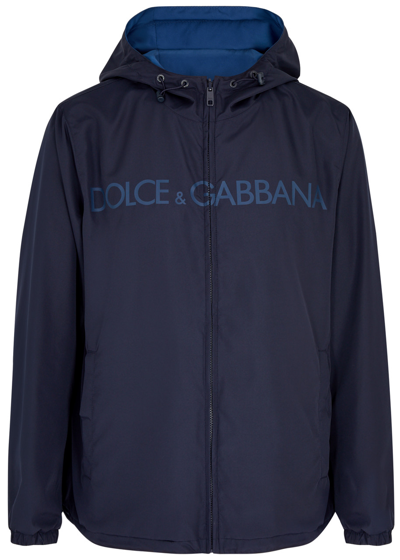 Shop Dolce & Gabbana Logo-print Hooded Reversible Shell Jacket In Blue