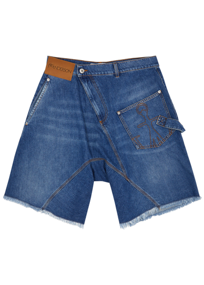 Shop Jw Anderson Twisted Denim Shorts In Blue