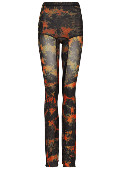 Shop Knwls Halcyon Printed Stretch-tulle Leggings In Brown