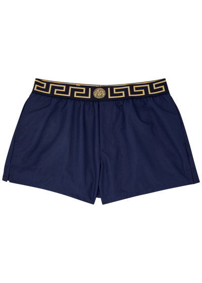 Shop Versace Logo Nylon Swim Shorts In Blue