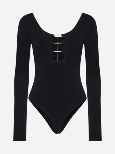 Shop Alice And Olivia Kalena Cut-outs Bodysuit In Black