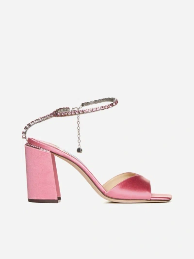 Shop Jimmy Choo Saeda Satin And Crystals Sandals In Candy Pink