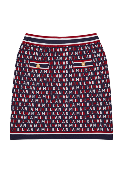 Shop Balmain Kids Logo-intarsia Knitted Skirt (12-14 Years) In Navy
