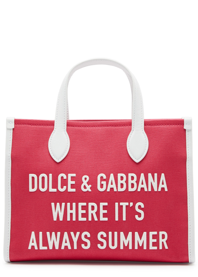Shop Dolce & Gabbana Kids Always Summer Canvas Top Handle Bag In Pink