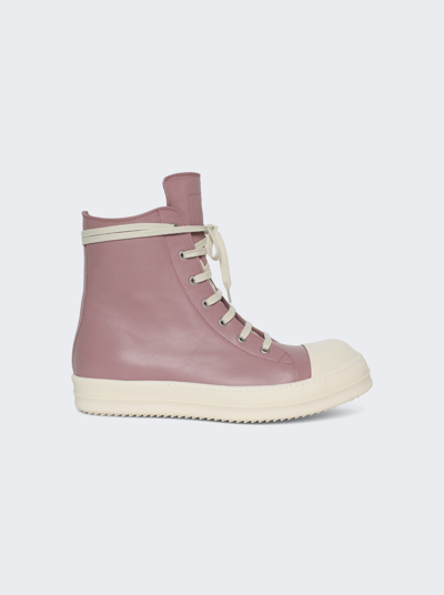 Shop Rick Owens Scarpe In Pelle Sneakers In Dusty Pink And Milk