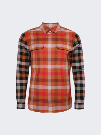 Shop Rick Owens Longsleeve Outershirt In Clay Plaid And Black Plaid