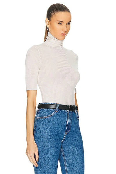 Shop Sprwmn Short Sleeve Turtleneck Top In Chalk