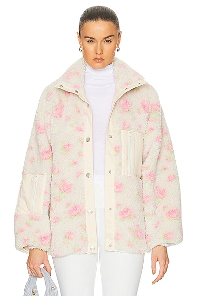 Shop Sandy Liang Panda Fleece Zip Jacket In Pink Multi