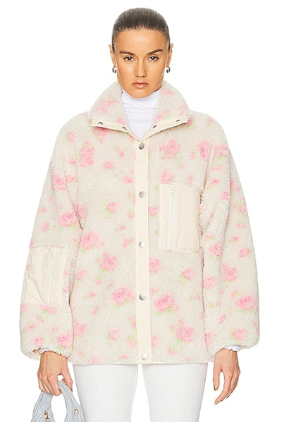 Shop Sandy Liang Panda Fleece Zip Jacket In Pink Multi