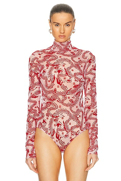 Shop Givenchy Jacquard Turtleneck Bodysuit Top In Pink & Red
