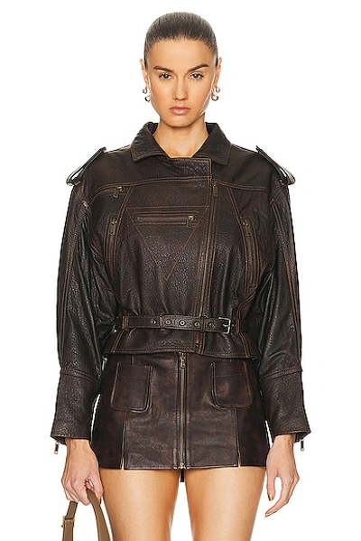 Shop Frame Strong Shoulder Leather Moto Jacket In Chestnut