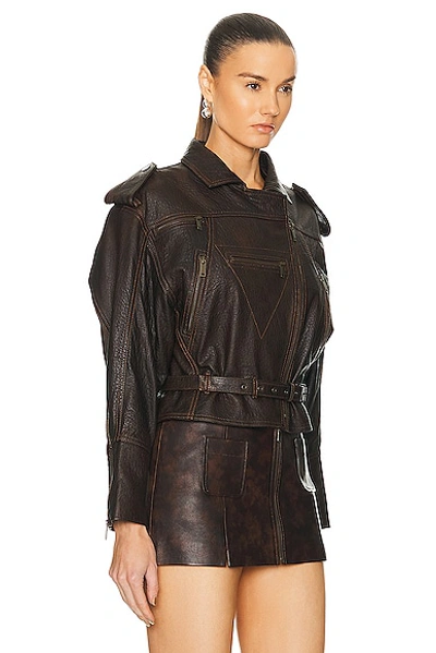 Shop Frame Strong Shoulder Leather Moto Jacket In Chestnut