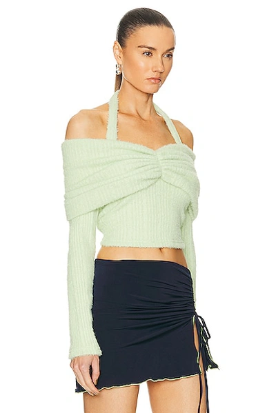 Siedres Ledi Off-the-shoulder Ruched Knit Top In Lime In Green