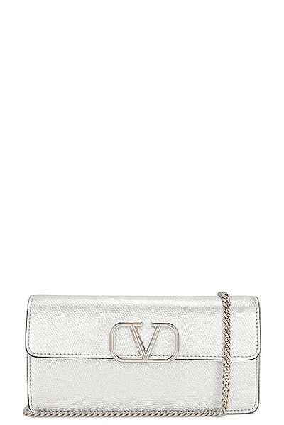Shop Valentino V Logo Signature Wallet On Chain In Silver