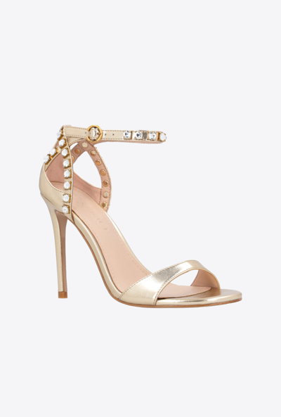 Shop Pinko Laminated Sandals With Rhinestones In Platinum