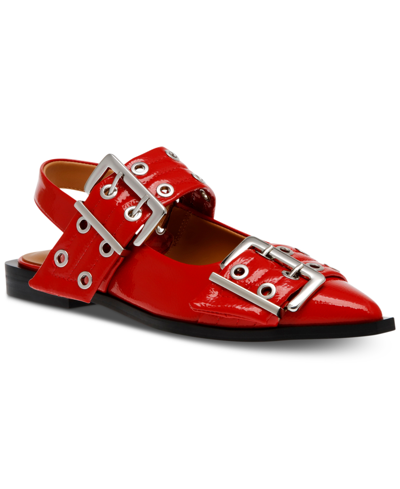 Shop Steve Madden Women's Graya Buckled Pointed-toe Flats In Red Patent