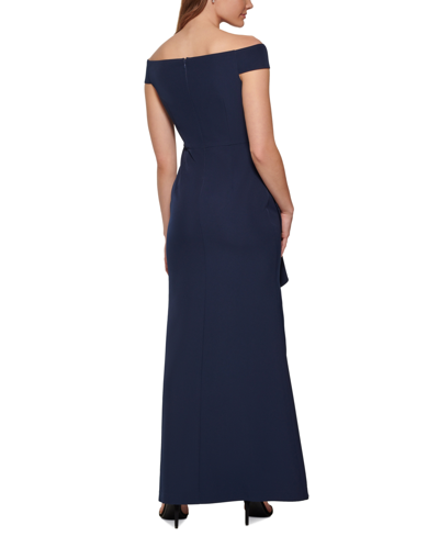 Shop Vince Camuto Women's Off-the-shoulder Draped Column Gown In Navy