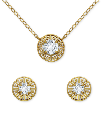 Shop Giani Bernini 2-pc. Set Cubic Zirconia Greek Key Pendant Necklace & Matching Stud Earrings In 18k Gold-plated Ster