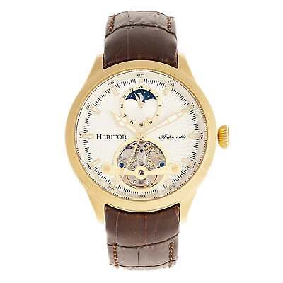 Pre-owned Heritor Automatic Gregory Semi-skeleton Leather-band Watch - Silver/black